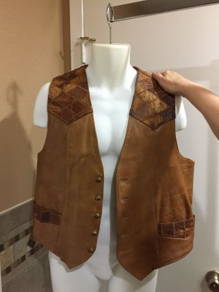 Vintage Western Tony Lama Brown Leather Mens Vest With Ostrich Accents Size 44