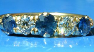 Stunning Antique Edwardian 18ct Gold Old Cut Diamond & Sapphire 5 Stone Ring
