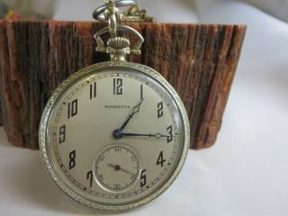 Antique 1909 Hamilton 975 Open Face 14k Gold Filled Pocket Watch Repair Rp4