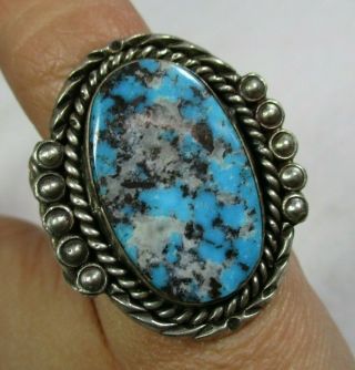 Vintage Old Pawn Heavy Sterling Silver Turquoise Rope Ring 27.  1g Size 11