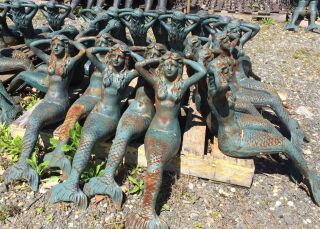 Cast Iron 27 " Verdigris With Rust Vintage Nautical Mermaid Statue