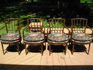 4 Drexel Heritage Chinoiserie Faux Bamboo Dining Arm Chairs