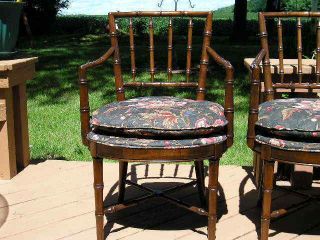 4 Drexel Heritage Chinoiserie Faux Bamboo Dining Arm Chairs 2