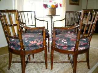 4 Drexel Heritage Chinoiserie Faux Bamboo Dining Arm Chairs 3