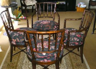4 Drexel Heritage Chinoiserie Faux Bamboo Dining Arm Chairs 4