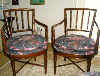 4 Drexel Heritage Chinoiserie Faux Bamboo Dining Arm Chairs 5