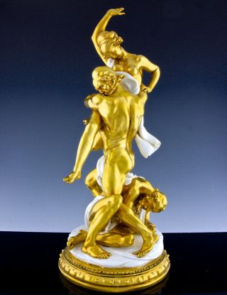 Stunning Large Giuseppe Calle Italian Gold Gilt Porcelain Greek Men Woman Figure