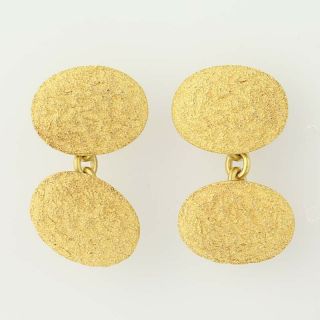 Vintage Oval Cufflinks - 18k Yellow Gold Textured Men 