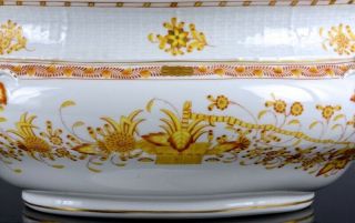 HUGE HEREND HUNGARY YELLOW INDIAN BASKET SOUP TUREEN BOWL w APPLIED ROSES 9