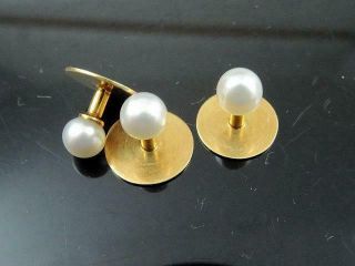Set OF 3 ANTIQUE TIFFANY & CO 18K GOLD 4mm PEARL TUXEDO SHIRT BUTTON STUDS 2