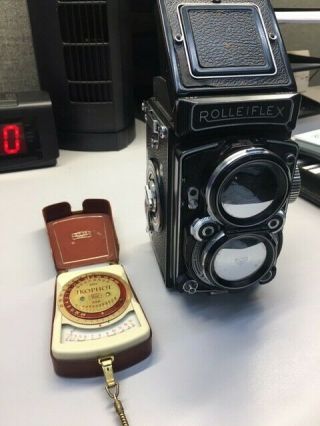 Vintage Rolleiflex 3.  5 Camera Zeiss w/ tripod and light meter 6