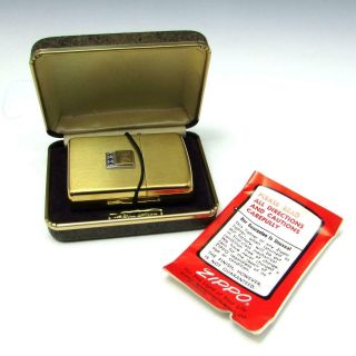 MIB Vintage 10K Gold Filled Brush Zippo Lighter w/ Solid 10K Gold Wickes Emblem 11