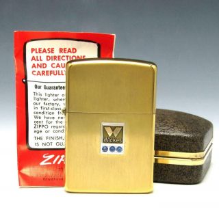 Mib Vintage 10k Gold Filled Brush Zippo Lighter W/ Solid 10k Gold Wickes Emblem