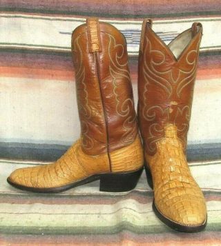 Mens Vintage Dan Post Brown Exotic Hornback Lizard Cowboy Boots 8 B Good Cond