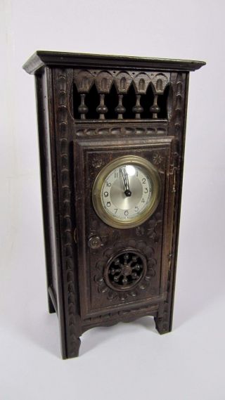Antique Breton Armoire Miniature Dollhouse Wardrobe Clock Carved Wood Brittany
