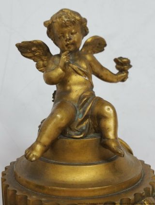Fine Heavy Antique French Gilt Bronze 11in Figural Cherub Mantle Clock 3