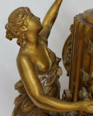 Fine Heavy Antique French Gilt Bronze 11in Figural Cherub Mantle Clock 4