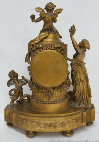 Fine Heavy Antique French Gilt Bronze 11in Figural Cherub Mantle Clock 7