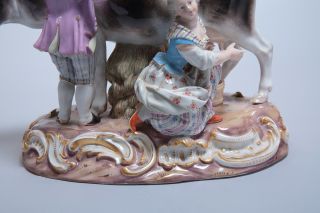 19th C.  Fine Meissen Porcelain Figural Group cow and children 10