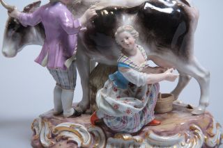 19th C.  Fine Meissen Porcelain Figural Group cow and children 6