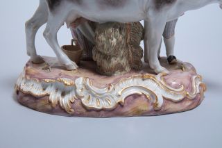 19th C.  Fine Meissen Porcelain Figural Group cow and children 8