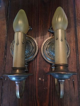 Matched Wired Pair Antique Vintage Wall Sconce Fixtures 10c