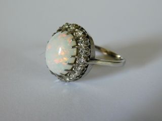 Antique 18ct White Gold Opal & Diamond Ring