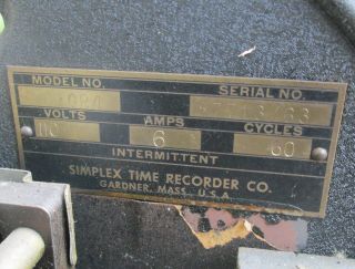 Vintage 1930 - 1940s Simplex Time Clock / Punch Clock Time Keeper Recorder 7