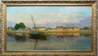 Edward G.  Hobley,  Signed 19th C.  Antique Estuary Landscape Oil Painting