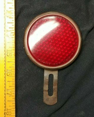 Vintage Harley Red Glass Tag Topper Reflector Knucklehead Panhead Indian Ul Wl