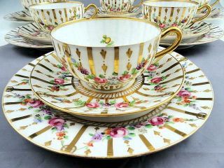 6 Carl Thieme Dresden Gold Gilded Hand Painted Plates,  Cups and Saucers 2