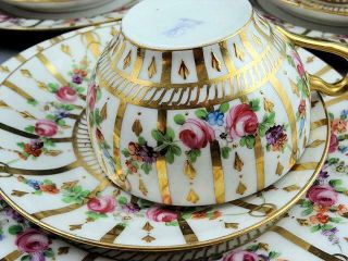 6 Carl Thieme Dresden Gold Gilded Hand Painted Plates,  Cups and Saucers 3