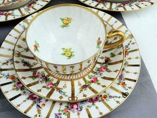 6 Carl Thieme Dresden Gold Gilded Hand Painted Plates,  Cups and Saucers 8