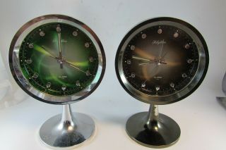 Vintage 2 Retro Rhythm Mechanical Alarm Clock,  Space Age 60s Mid - Century