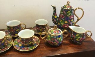 Vintage Colourful Floral Tea Set & Gold Tone Paint 2