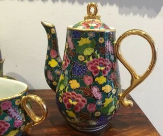 Vintage Colourful Floral Tea Set & Gold Tone Paint 3