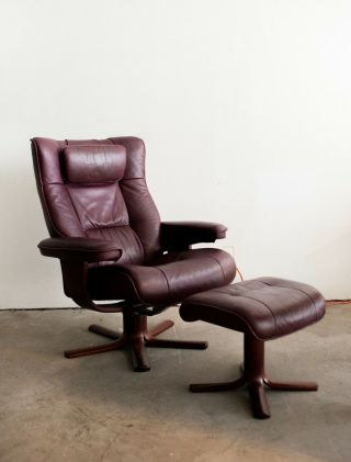 Hjellgjerde Mobler Eames Era Mid Century Modern Danish Recliner Leather Chair