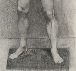 Vintage Signed 1970s Charcoal Drawing,  Nude Man Male Figure Study, 6