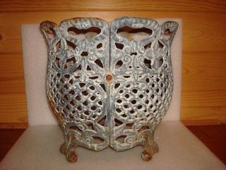 Old Vintage / Antique Cast Iron Garden Flower Planter Basket Metal Pot