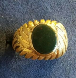 VINTAGE Men ' s Ring solid 18K Gold Blood Stone size 10 - - 13.  75 grams ( (148)) 2