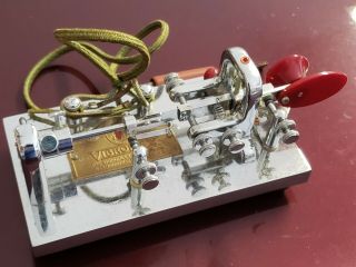 Vintage Vibroxplex Telegraph Sounder Key Bug Chrome,  Gold & Ruby Red Bug Exe,