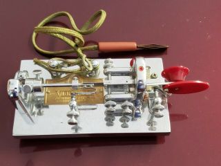 Vintage Vibroxplex Telegraph Sounder Key Bug Chrome,  Gold & Ruby Red Bug EXE, 4