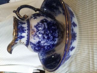 Antique Winkel & Co.  Flow Blue Bowl And Pitcher Set 100,  Years Old