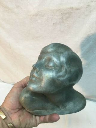 Vintage Aluminum Sculpture Art Deco / Nouveau Woman Bust Face 1920s