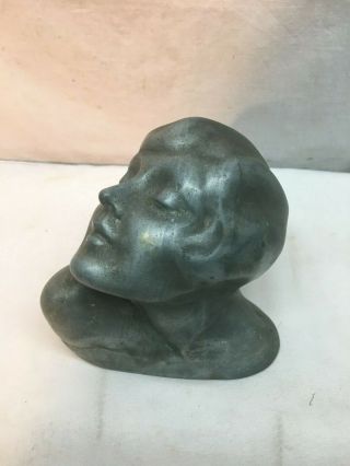 Vintage Aluminum Sculpture Art Deco / Nouveau Woman Bust Face 1920s 4