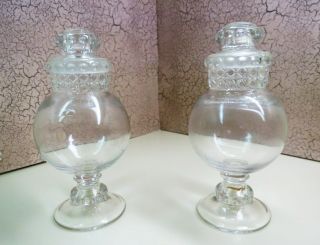Antique Eapg Glass Pair 6 " Dakota Apothecary Candy Store Salesman Jar Ground Top