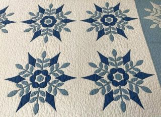 Fine Quilting Summer Floral QUILT Applique Vintage BLUE 3