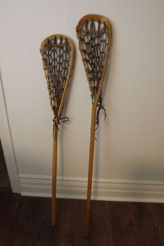 Vintage,  2,  Wood Lacrosse Stick,  Village Huron Canada.  Rare