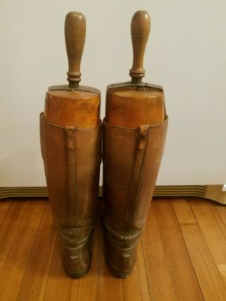 Antique Mens Riding Boots With Boot tree forms brass and wood 2