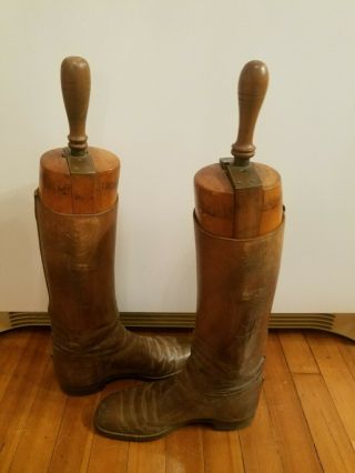 Antique Mens Riding Boots With Boot tree forms brass and wood 4
